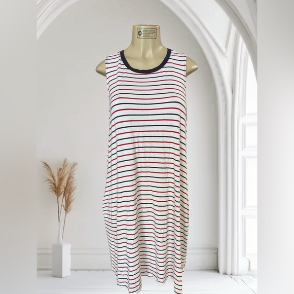 Time and Tru Striped Sleeveless Dress - Black, White, Red - Picture 1 of 5